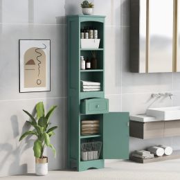 Tall Bathroom Cabinet, Freestanding Storage Cabinet with Drawer, MDF Board, Adjustable Shelf, Green - as Pic