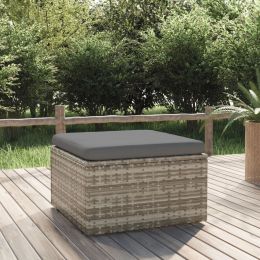Patio Footrest with Cushion Gray 21.7"x21.7"x11.8" Poly Rattan - Gray