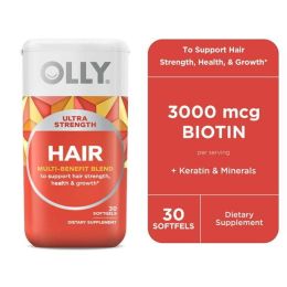 OLLY Ultra Strength Hair Softgel, Hair Support Supplement, Biotin, Keratin, 30 Count - OLLY