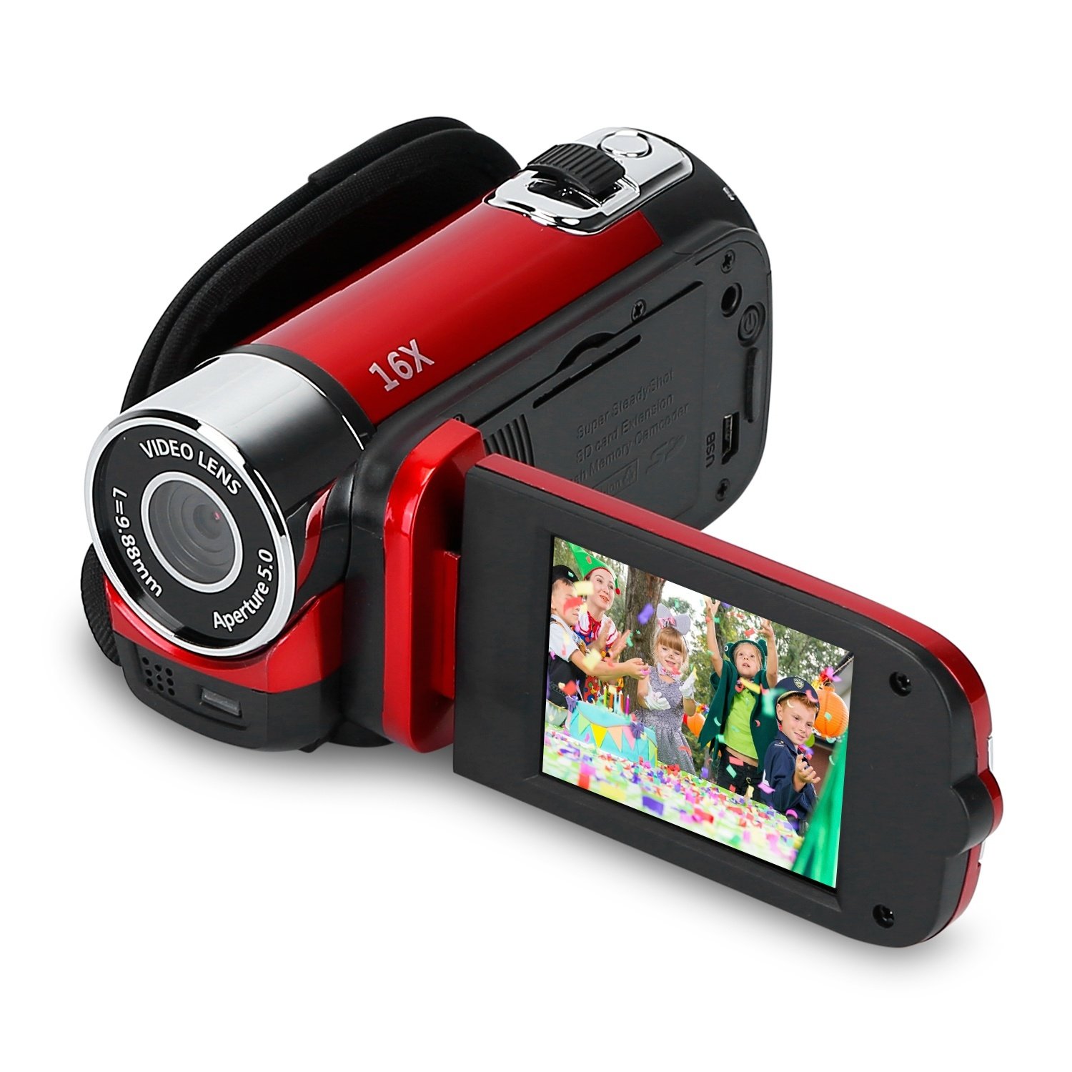 HD 1080P Digital Video Camcorder 2.7in 16X Zoom DV Camera 270° Rotation Rechargeable Kid Camera w/Fill Light Selfie - Red HD 1080P Digital Video Camcorder 2.7in 16X Zoom DV Camera 270° Rotation Rechargeable Kid Camera w/Fill Light Selfie - Red