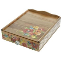 Wildflower Whimsy 4-Compartment Wood Coffee Pod Organizer, Floral - Brown