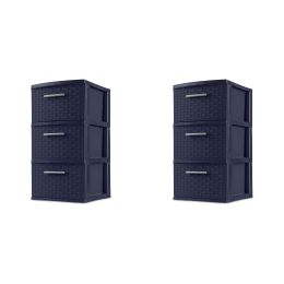 3 Drawer Weave Tower Plastic, White, Set of 2 - Blue