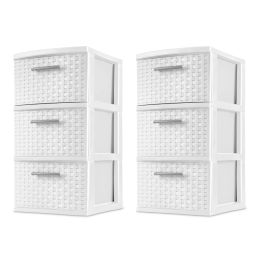 3 Drawer Weave Tower Plastic, White, Set of 2 - White