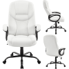 Faux Leather Swivel Office Chair with Ergonomic High Back for Home Office, White - White