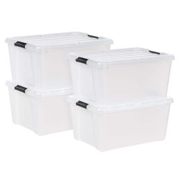 45 Quart Plastic Storage Box with Buckles, Clear, Set of 4 - Set of 4