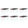 56 Quart Clear Plastic Red Latches Black Lid Tote Set of 6 - Set of 6