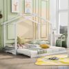 Twin XL/King Size House Platform Bed with Trundle,Roof Design - White