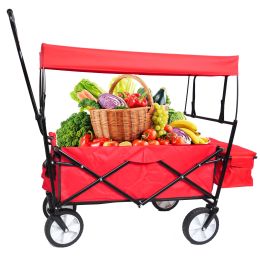 Folding wagon Garden Shopping Beach Cart  - red
