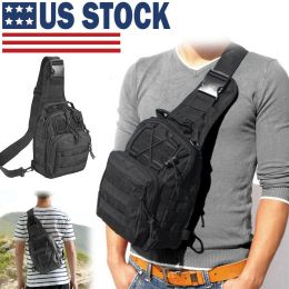 Men Backpack Tactical Sling Bag Chest Shoulder Body Molle Day Pack Pouch Black - default