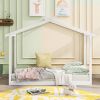 Twin XL/King Size House Platform Bed with Trundle,Roof Design - White