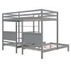 Twin XL over Twin&Twin Bunk Bed with Built-in Four Shelves and Ladder - Gray