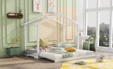 Twin XL/King Size House Platform Bed with Trundle,Roof Design - White