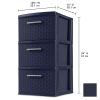 3 Drawer Weave Tower Plastic, White, Set of 2 - Blue