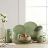 White Round Stoneware 16-Piece Dinnerware Set - Green