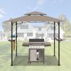 8 x 5 FT Grill Pergola Tent with Air Vent Double Tiered BBQ Gazebo Outdoor Barbecue Canopy, Khaki/Gray - Gray