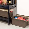 82 qt. Stackable Storage Tote, with Heavy-duty Red Buckles and Beige Lid, in Brown - Brown