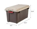 82 qt. Stackable Storage Tote, with Heavy-duty Red Buckles and Beige Lid, in Brown - Brown