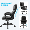 Faux Leather Swivel Office Chair with Ergonomic High Back for Home Office, White - Black