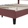 Full Size Upholstered Platform Bed with Flower Pattern Velvet Headboard, Bean Paste Red - as Pic