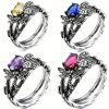 Creative Dragonfly Lotus Ring Women's Retro Ancient Silver Inlaid Zircon Ring - SIAM - 9