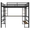 Full Size Loft Metal&MDF Bed with Long Desk and Shelves - Black
