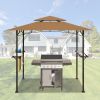 8 x 5 FT Grill Pergola Tent with Air Vent Double Tiered BBQ Gazebo Outdoor Barbecue Canopy, Khaki/Gray - Khaki