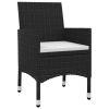 7 Piece Patio Dining Set with Cushions Poly Rattan and Glass - Black