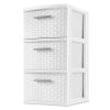 3 Drawer Weave Tower Plastic, White, Set of 2 - White