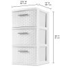 3 Drawer Weave Tower Plastic, White, Set of 2 - White