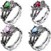 Creative Dragonfly Lotus Ring Women's Retro Ancient Silver Inlaid Zircon Ring - SIAM - 8