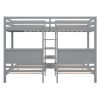 Twin XL over Twin&Twin Bunk Bed with Built-in Four Shelves and Ladder - Gray